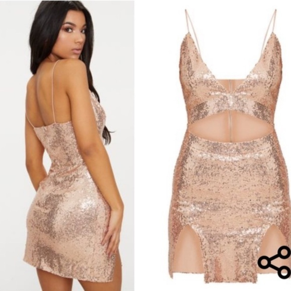 PrettyLittleThing Rose Gold Sequin Mini Dress